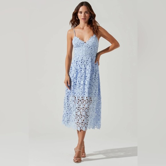 ASTR The Label Periwinkle Lace A Line Midi Dress Sleeveless Blue Womens Size M - Picture 3 of 9